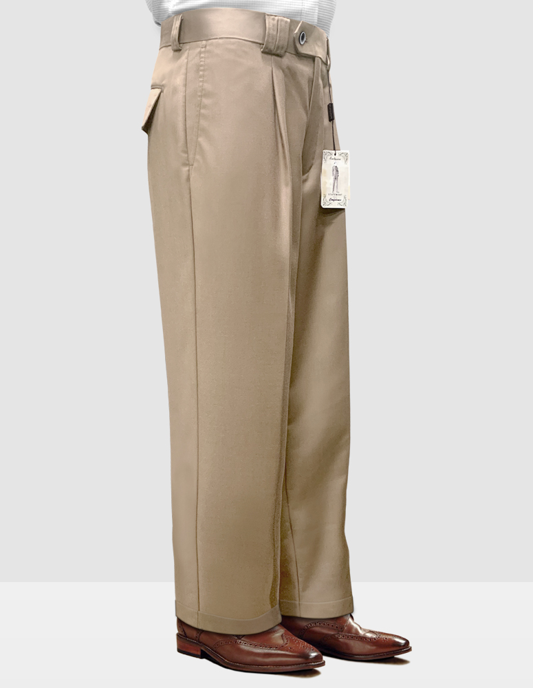 TAN WIDE LEG DRESS PANTS REGULAR FIT SUPER 150'S ITALIAN WOOL FABRIC  