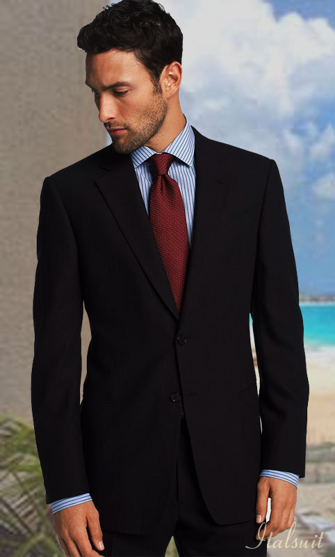 YKU-30 CLASSIC 2PC 2 BUTTON SOLID COLOR BLACK MENS SUIT BY STATEMENT. SUPER 150'S EXTRA FINE ITALIAN FABRIC